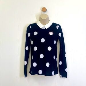 Madison Jules - NWT Black With White Polka Dot Cat Collared Long Sleeve Top XS